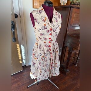 Small ModCloth 100% cotton corgi button down dress with pockets